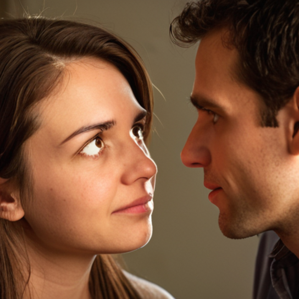 **Prompt:** A close-up shot of two individuals engaged in a deep conversation. One person speaks, while the other listens with intense focus, showing genuine empathy and understanding through their eyes and subtle facial expressions. There's a soft, warm glow connecting them, symbolizing a mental bridge being built and emotional connection. The background is slightly blurred, suggesting a quiet, intimate setting like a living room or a cozy office nook. The overall mood is one of profound understanding and connection.