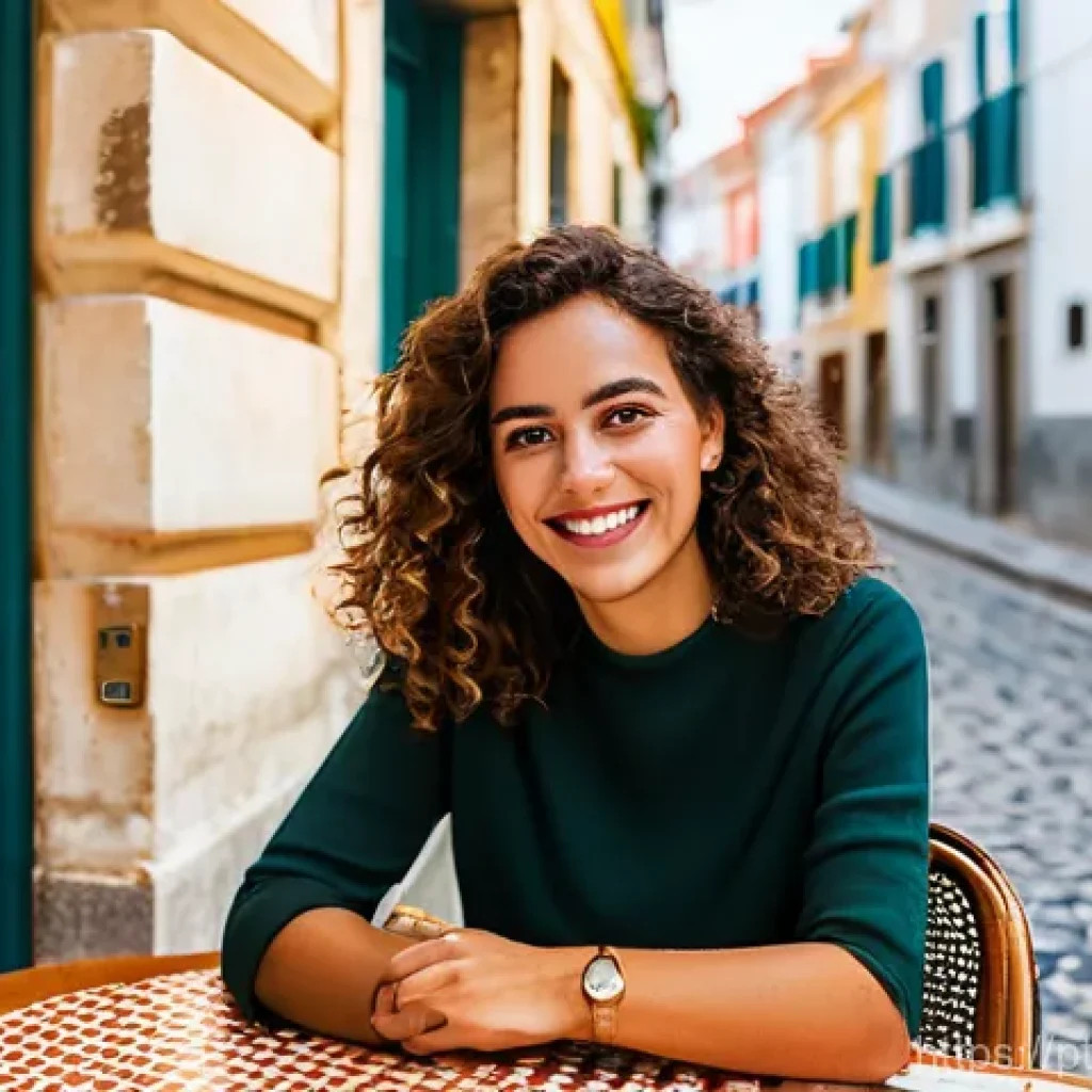 온라인 토론에서의 독창적인 아이디어 제시법 - **Prompt:** A vibrant, warmly lit close-up of a female content creator, a Portuguese woman in her la...