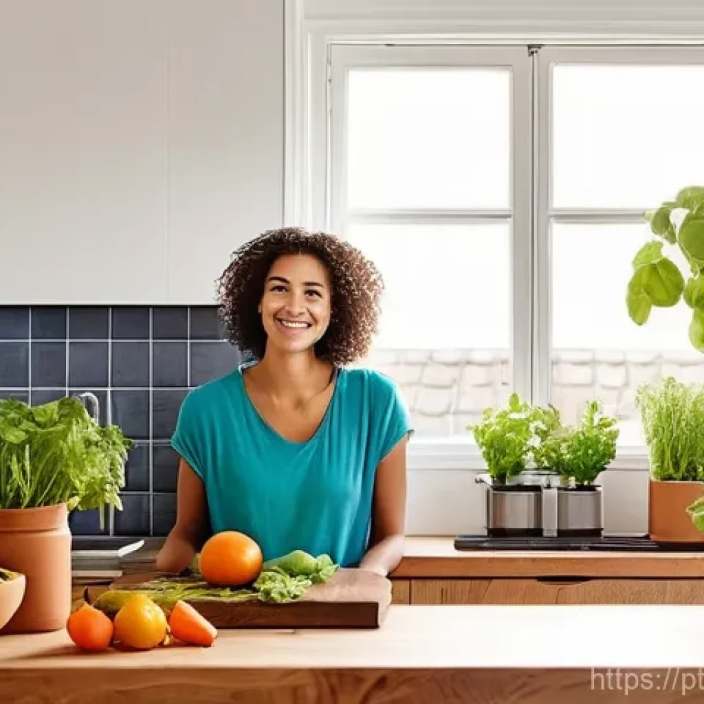 주제에 대한 다양한 의견 모으는 방법 - **Sustainable Kitchen Scene: Composting and Local Produce**
    A bright, inviting kitchen in a Port...