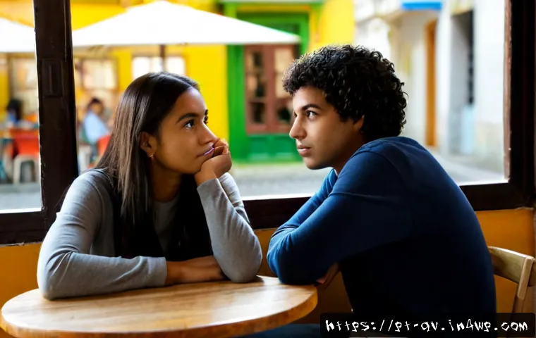 Home 17 상대방의 감정 반응 이해하기 - Photorealistic scene of two Brazilian friends seated across from each other at a quiet café table, o...